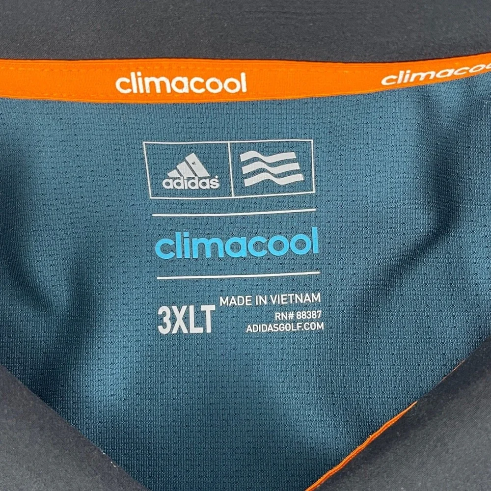 Adidas Men 3XLT Teal Polo Climacool Golf Shirt Orange Trim 4885